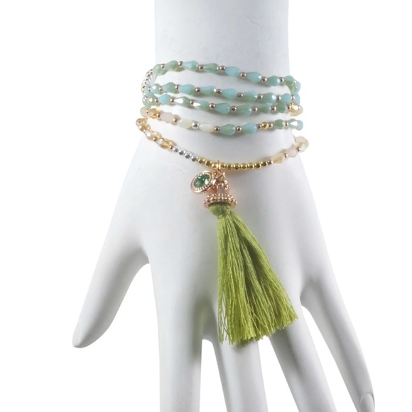 Stretch Tassel Beaded Necklace/Bracelet - Green - Picture 3 of 8